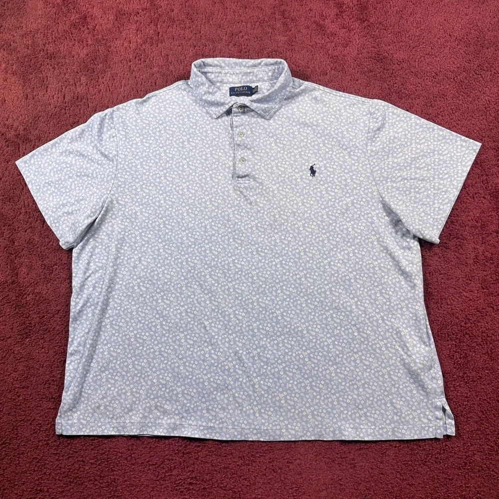 Polo Ralph Lauren Polo Shirt Mens 2XB Blue Floral Short Sleeve Cotton Pony Logo